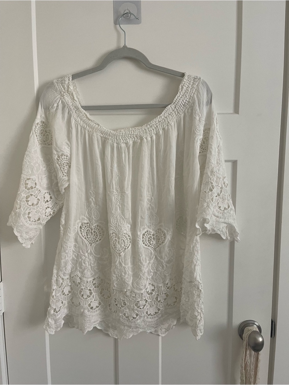 Tempo Paris White Crochet Lace Peasant Tunic